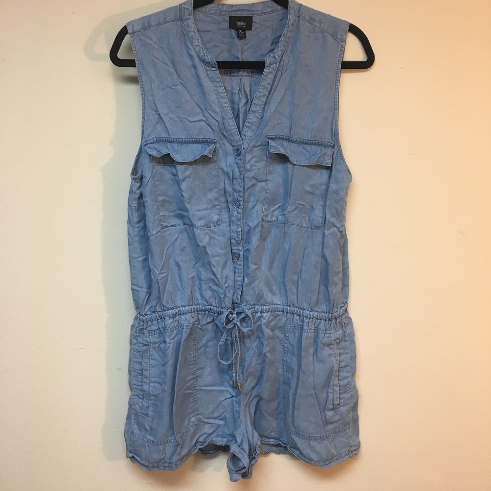 Denim Romper Button Up & Drawstring Pockets